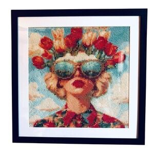 Vibrant Woman with Flowers Diamond Art | 13x13" Frame | Unique Homemade Gift